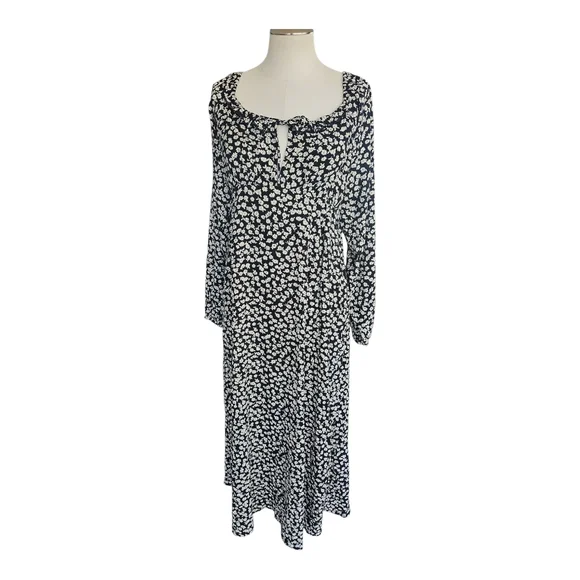 Billabong Better Days Midi Dress – Size L, Black & White Floral with Keyhole Tie - Picture 8 of 12